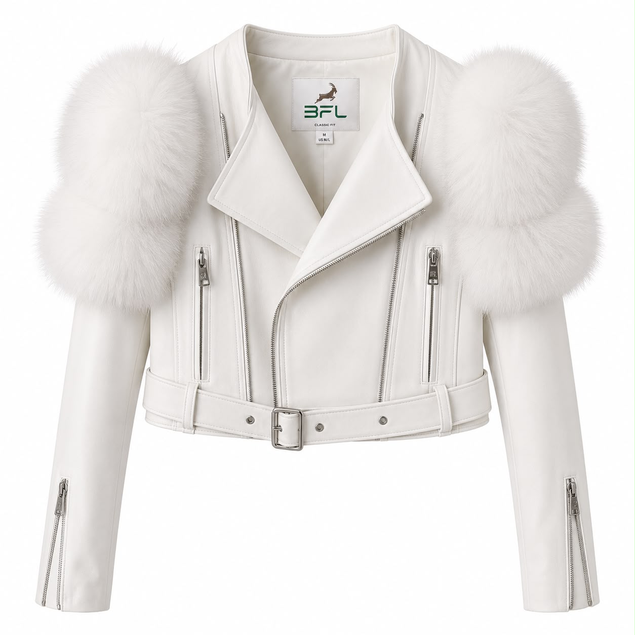 BFL Women’s Luxe Fur-Trim Cropped Leather Jacket – Brown