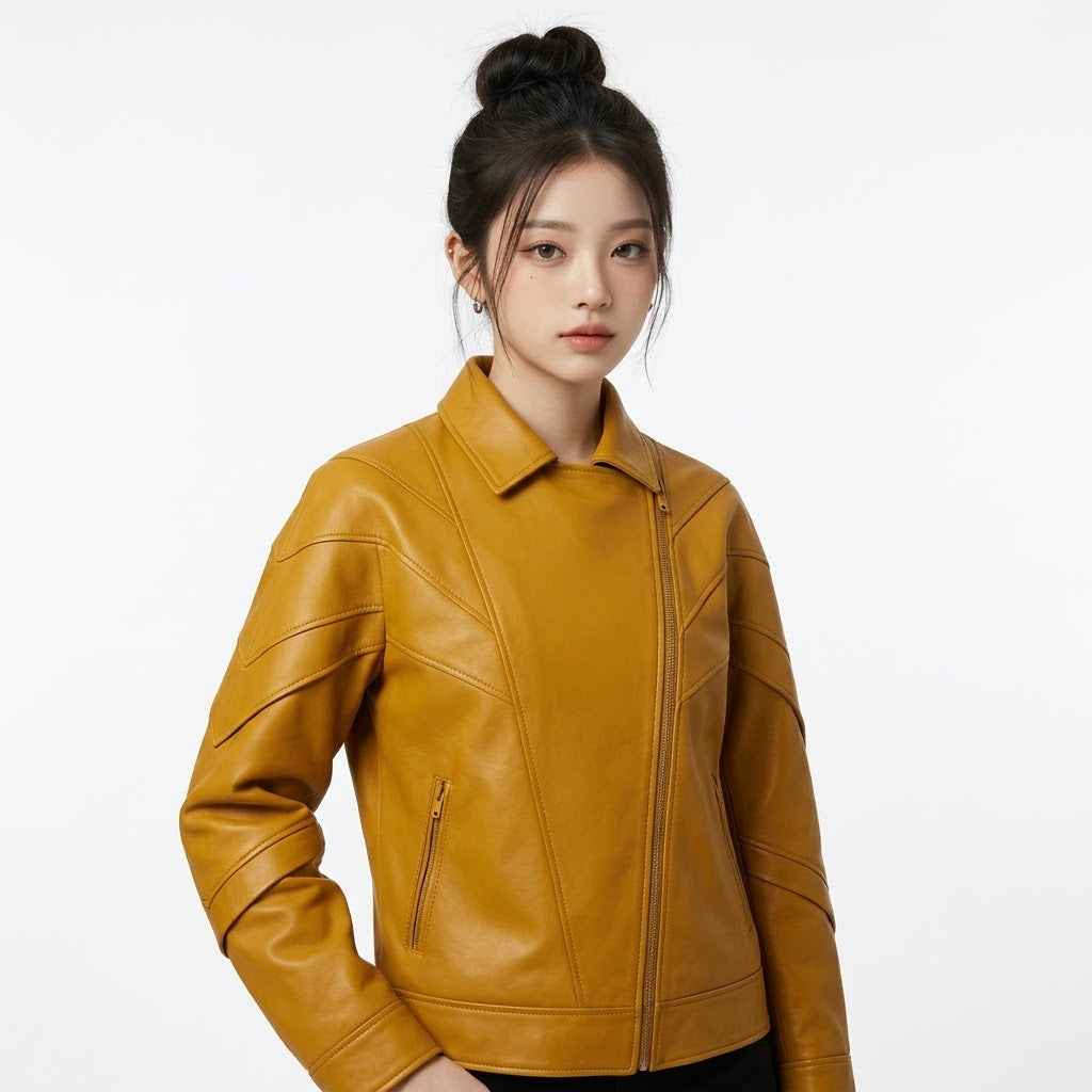 Asymmetric Panel Leather Jacket | Women’s Stylish Premium Leather Jacket