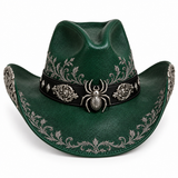Emerald Silver Spider Halloween  Leather Cowboy Hat | BFL