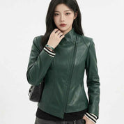 Women’s Asymmetric Sculpted Leather Jacket | Premium Biker Jacket