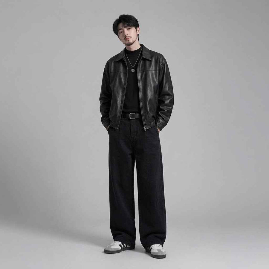 Men’s Floating-Seam Panel Leather Jacket | Premium Biker Jacket