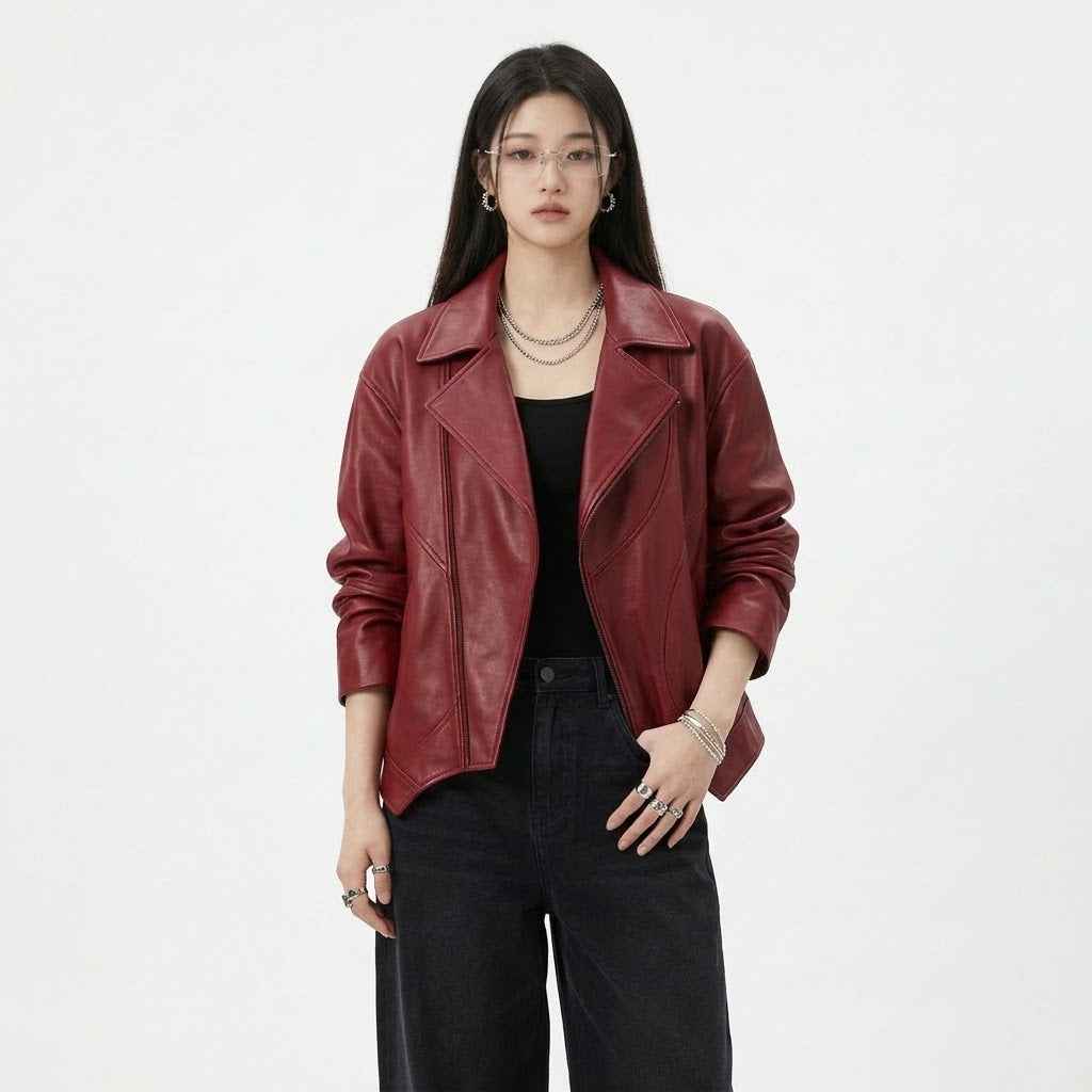 Asymmetric Relaxed Sculpted Leather Jacket | Premium Women’s Leather Jacket