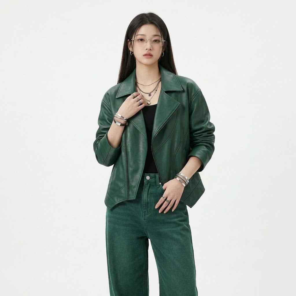 Asymmetric Relaxed Sculpted Leather Jacket | Premium Women’s Leather Jacket