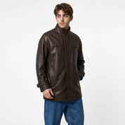 Men’s Leather Car Coat with Extended Shoulder Yoke | Premium Leather Coat