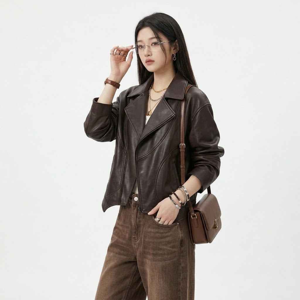 Asymmetric Relaxed Sculpted Leather Jacket | Premium Women’s Leather Jacket