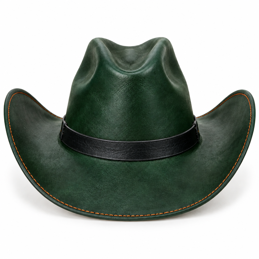 Green cowboy hat, back view
