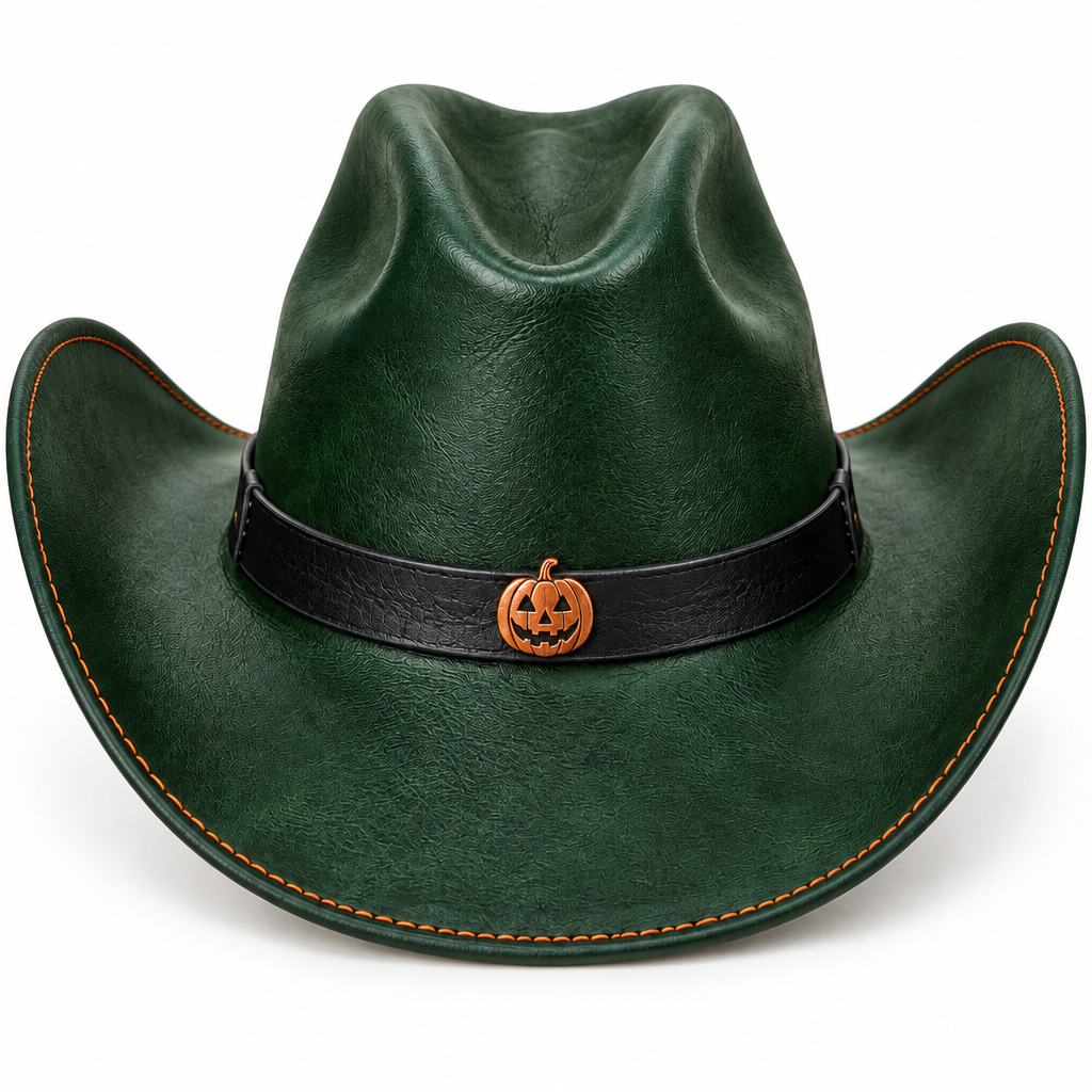Green cowboy hat, band and stitching detail