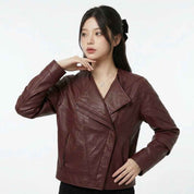 Sculptural Fold-Front Leather Jacket | Women’s Stylish Premium Leather Jacket