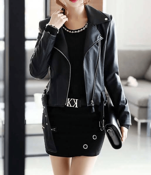 BFL Victoria Women’s Black Genuine Leather Peplum Jacket