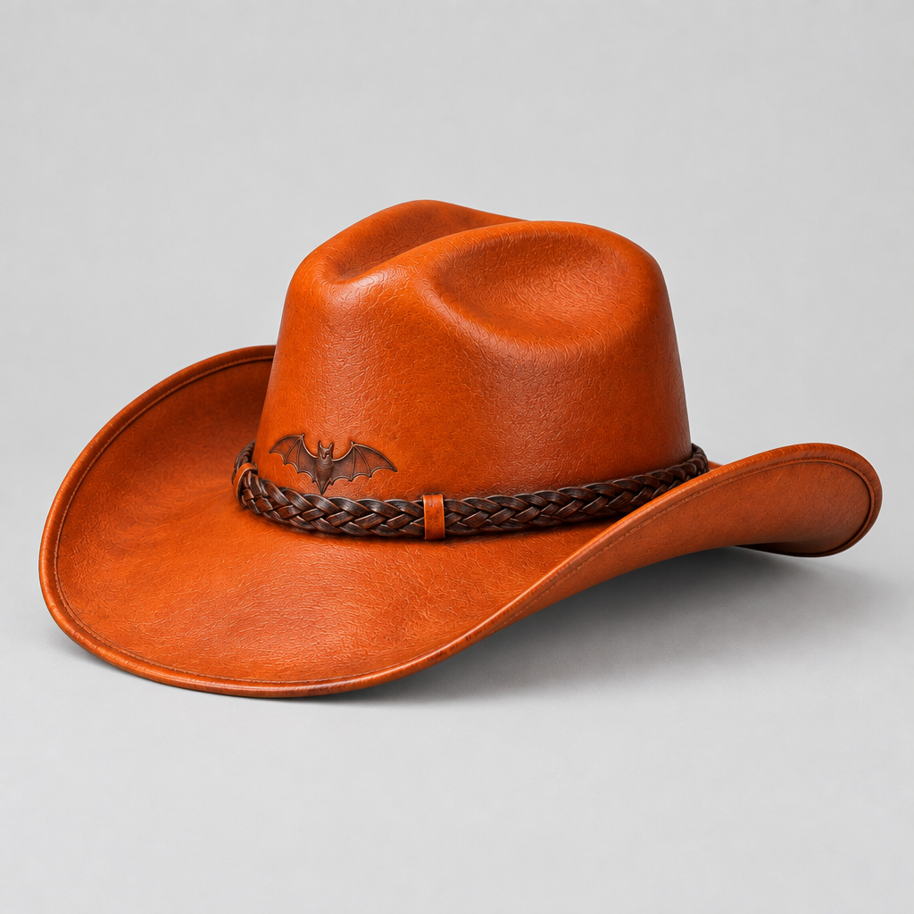 Isi orange leather cowboy hat ka side angle