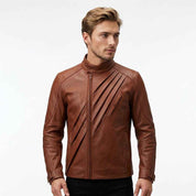 Men's Diagonal Pleat Leather Field Jacket | Stylish Premium Leather Jacket
