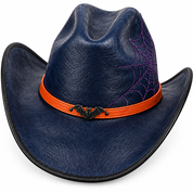 Navy cowboy hat, embroidery and band detail