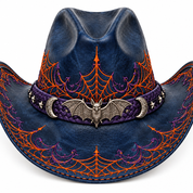 Navy Halloween hat, embroidery and hardware detail