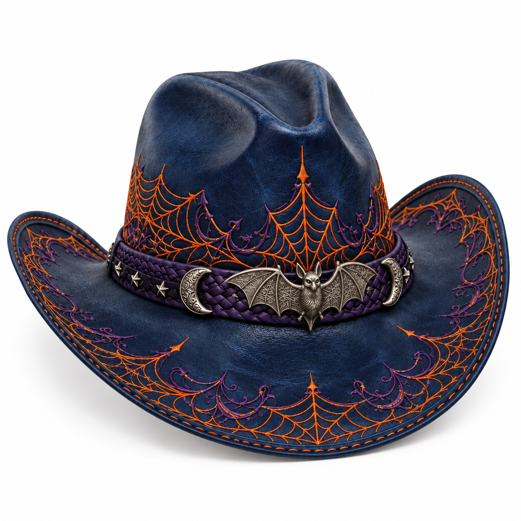 Navy Halloween hat, front-left angle