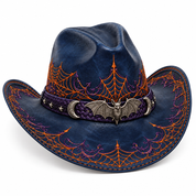 Navy Halloween hat, front-left angle