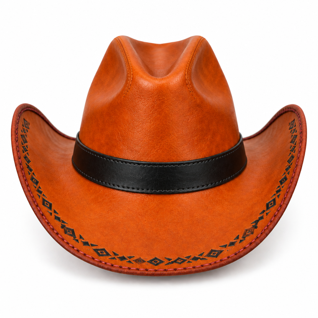 Orange cowboy hat, back view