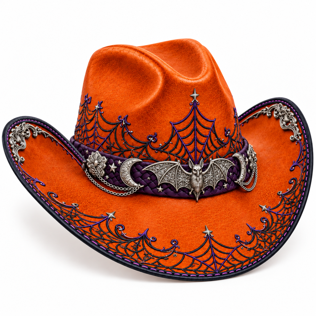 Orange Halloween hat, front-left angle