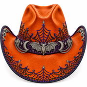Orange Halloween hat, silver hardware and embroidery detail
