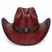 Oxblood-red Halloween leather cowboy hat, front
