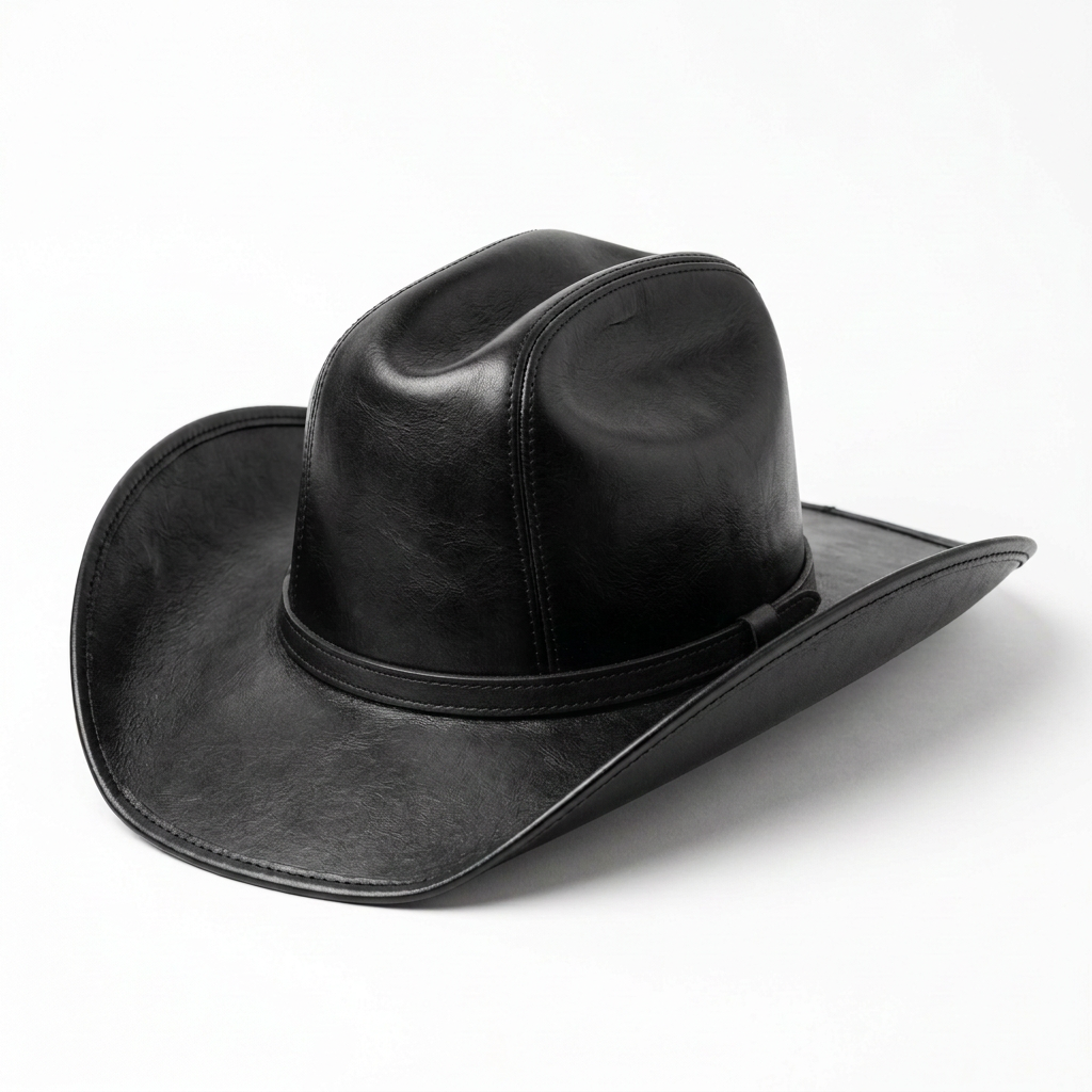 Plain solid black leather cowboy hat