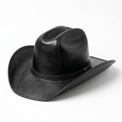 Plain solid black leather cowboy hat