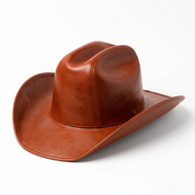 Plain solid burnt-orange leather cowboy hat