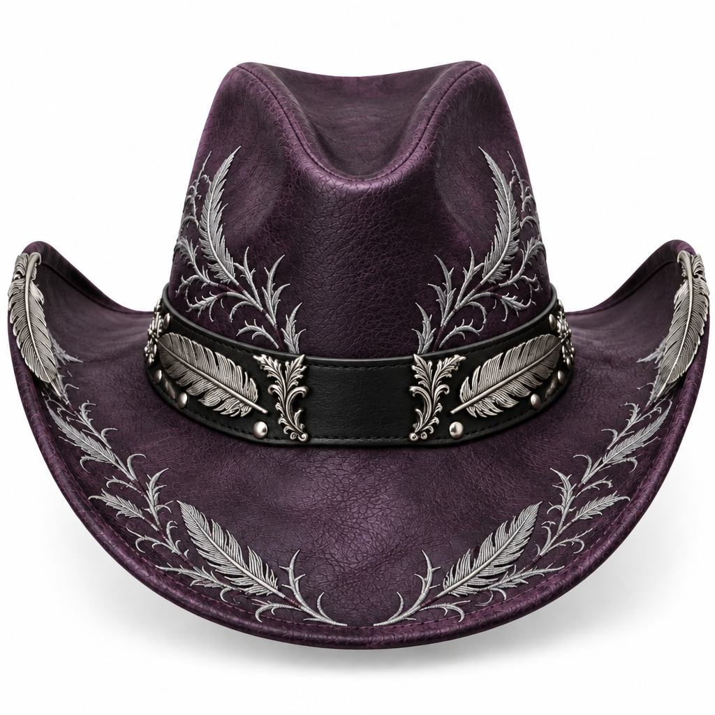 Plum raven cowboy hat, back view