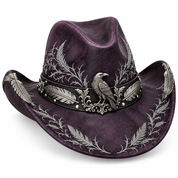 Plum raven cowboy hat, front-right angle