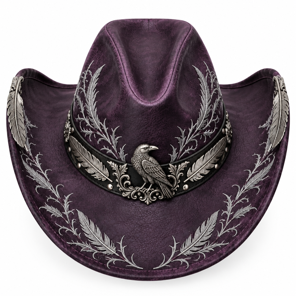 Plum raven cowboy hat, top view