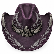 Plum raven cowboy hat, top view
