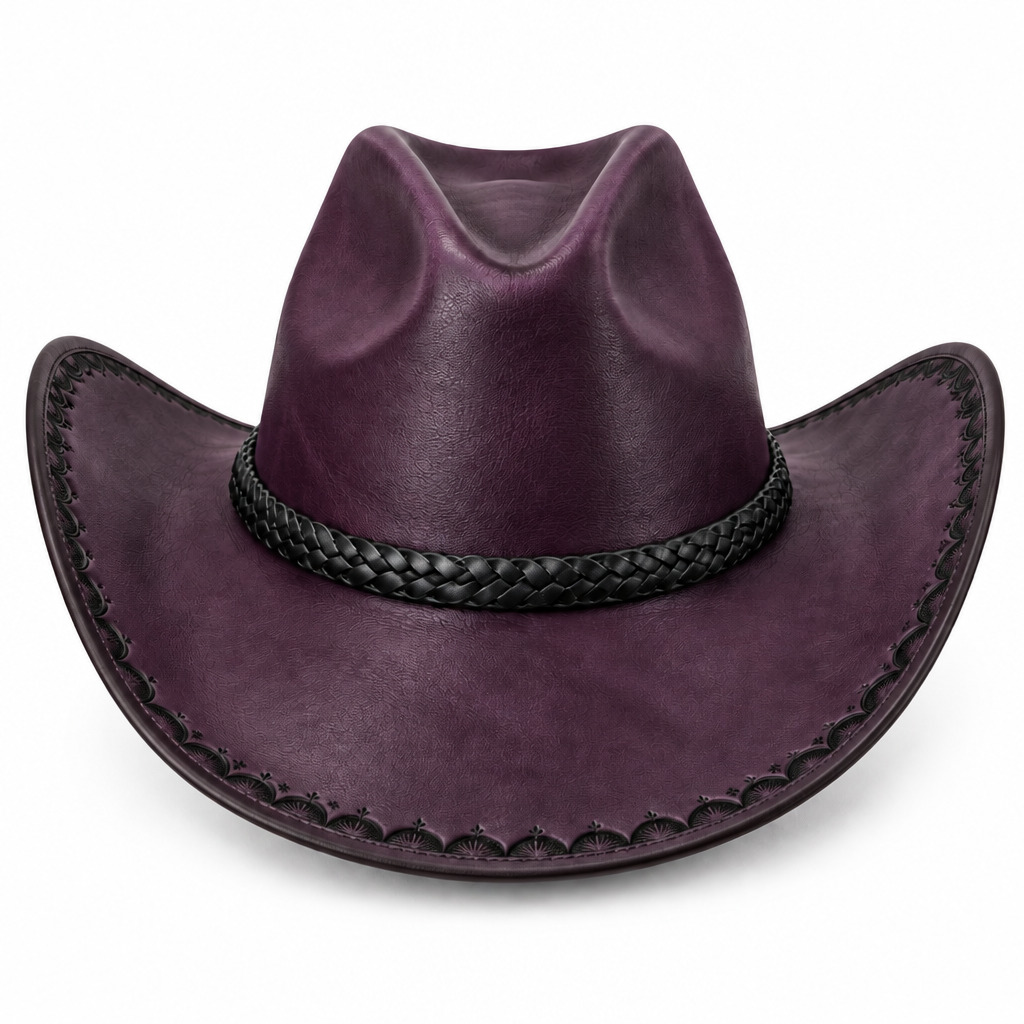 Purple cowboy hat, back view