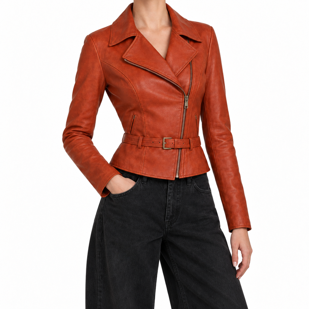 Rust orange jacket, right angle