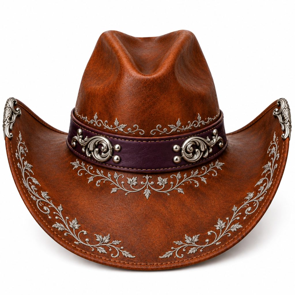 Silver pumpkin cowboy hat, back view