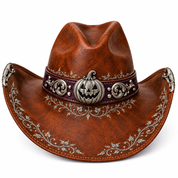 Silver pumpkin cowboy hat, front-right angle