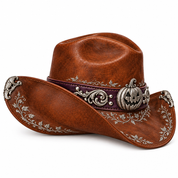 Silver pumpkin cowboy hat, side profile