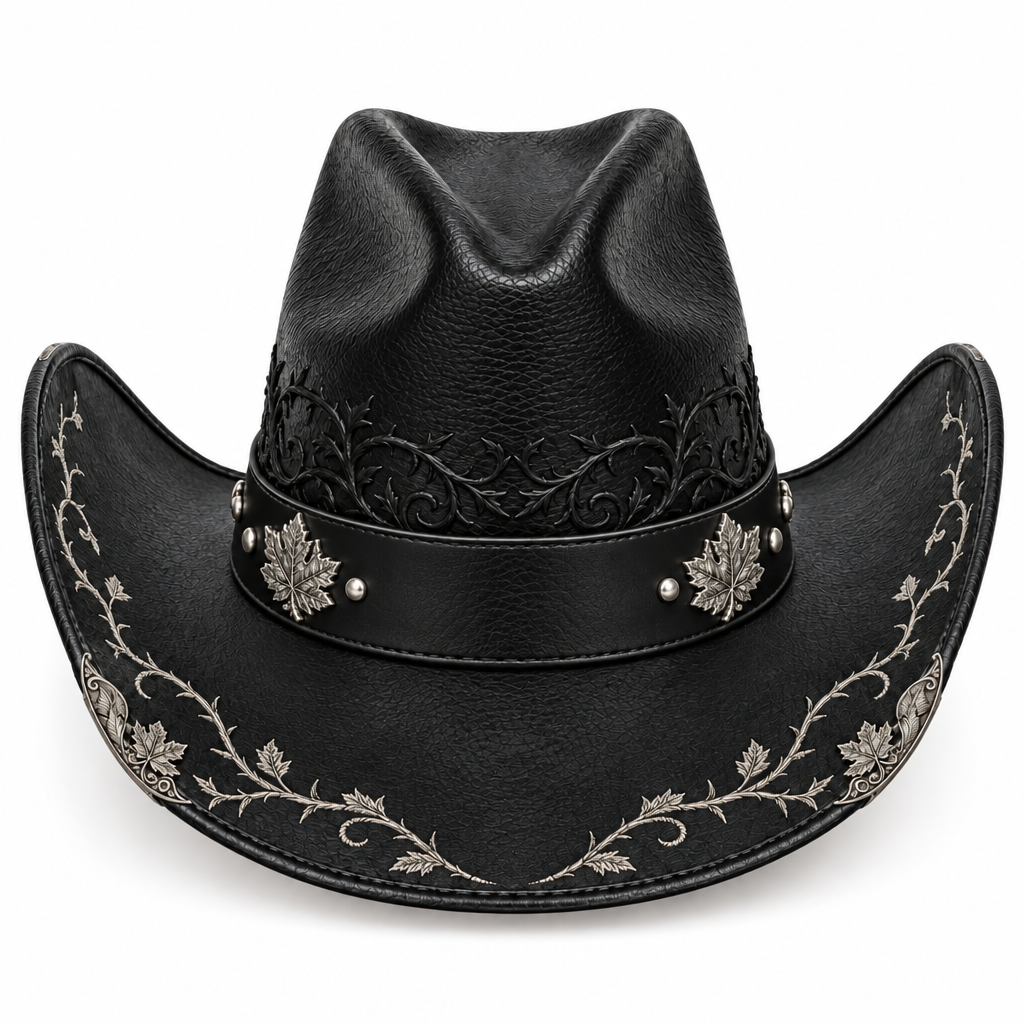 Silver skull cowboy hat, back view
