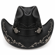 Silver skull cowboy hat, back view