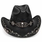 Silver skull cowboy hat, front-right angle