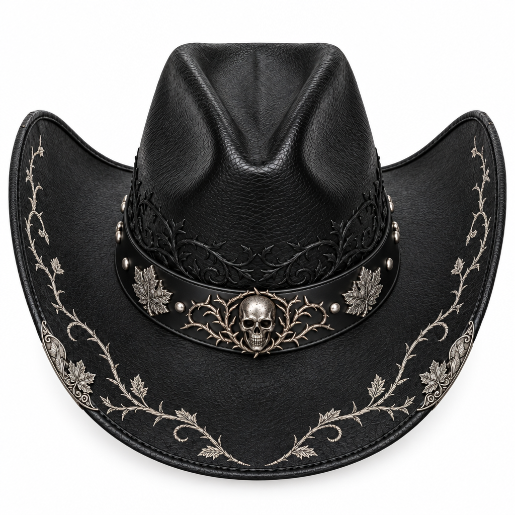 Silver skull cowboy hat, top view