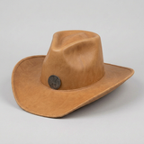 Women's Solid Sand Tan Genuine Leather Hats – Sand tan leather cowboy hat with an angular creased crown