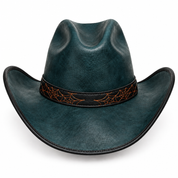 Teal cowboy hat, back view