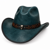 Teal Skull Halloween Leather Cowboy Hat | BFL